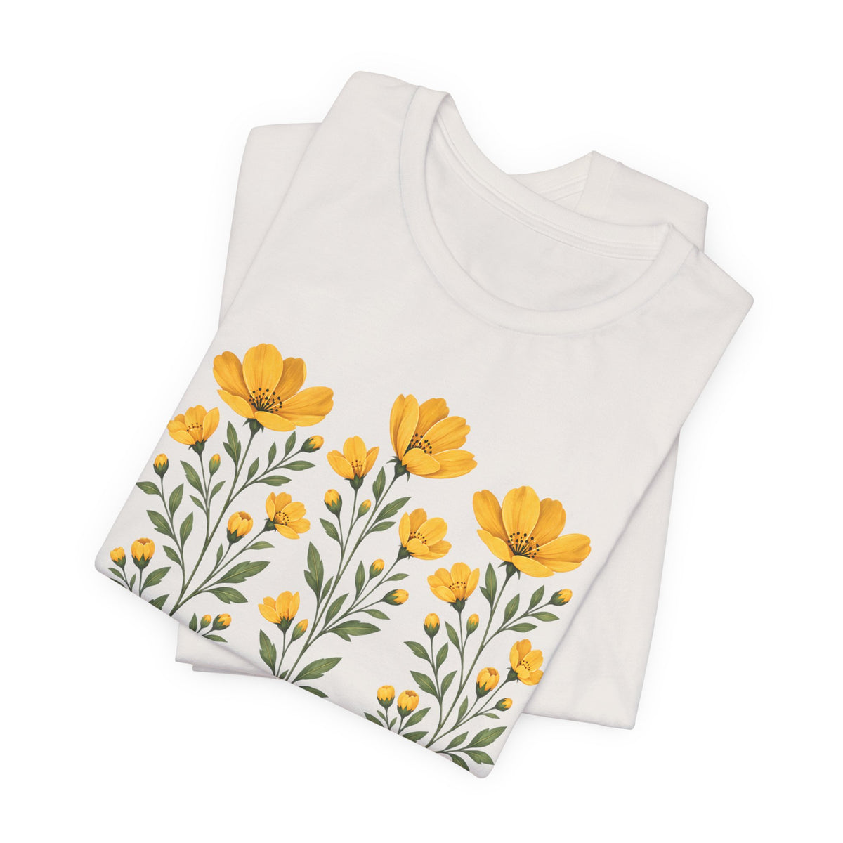 Golden Yellow Wildflower T-Shirt, Vintage Botanical Floral Tee - 14544