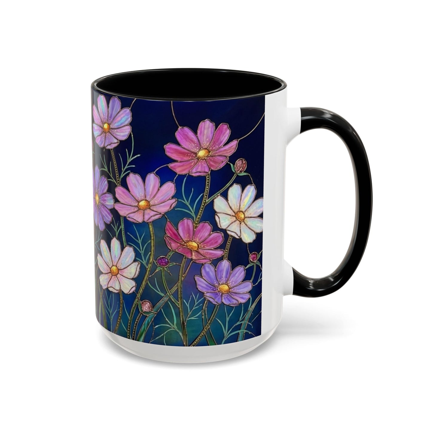 Cosmos Floral Accent Coffee Mug — Stained Glass Design 11/15oz - 14561
