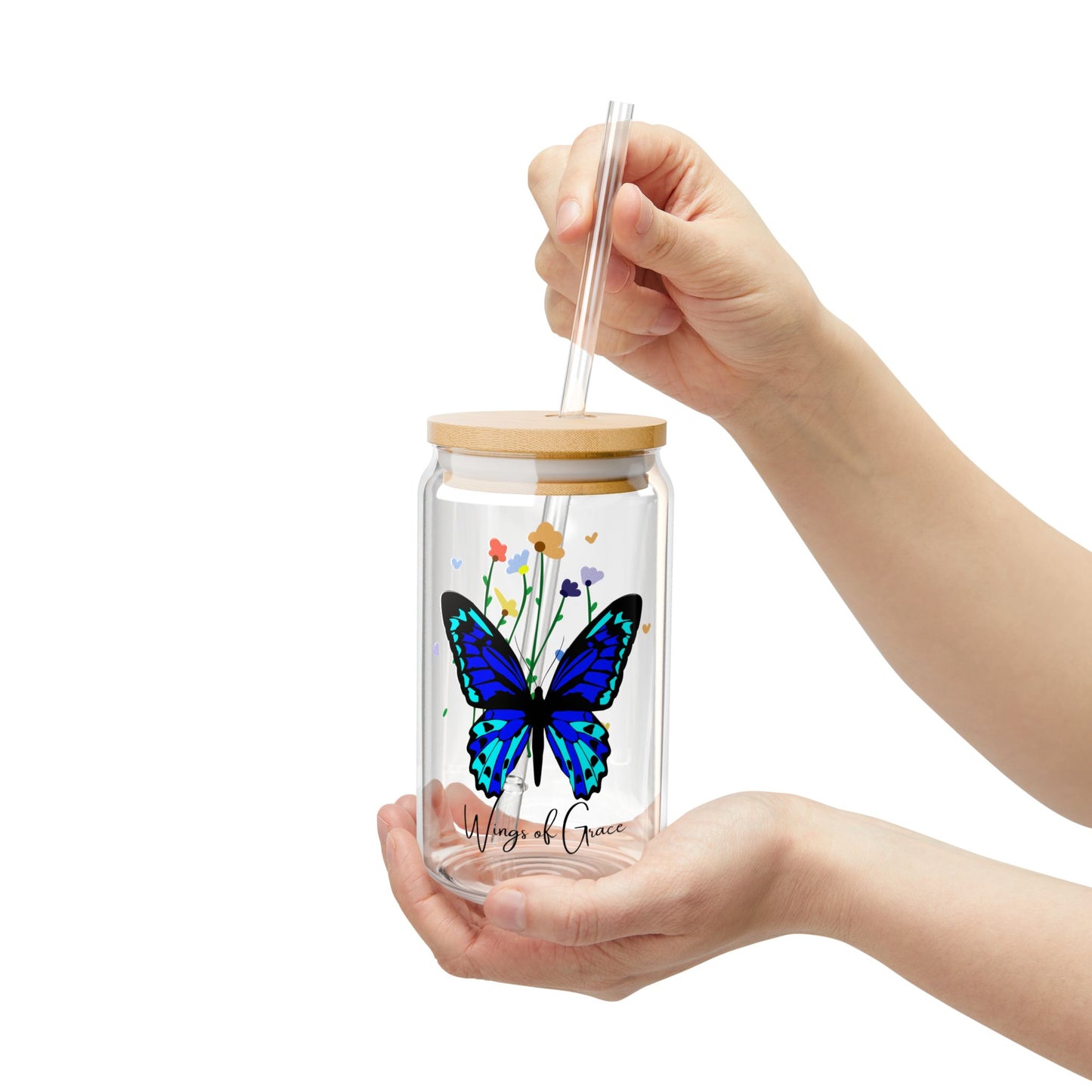 Butterfly: Wings of Grace,  Customizable - Sipper Glass, 16oz