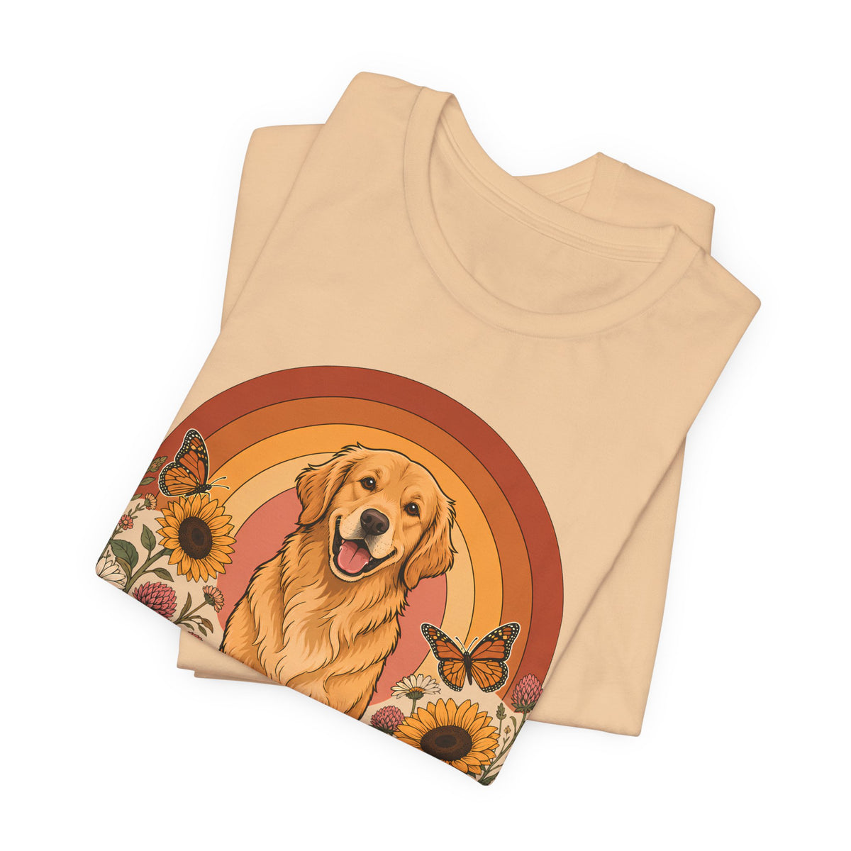 Golden Days Golden Retriever T-Shirt,  Retro Sunset Floral Dog Tee - 14969