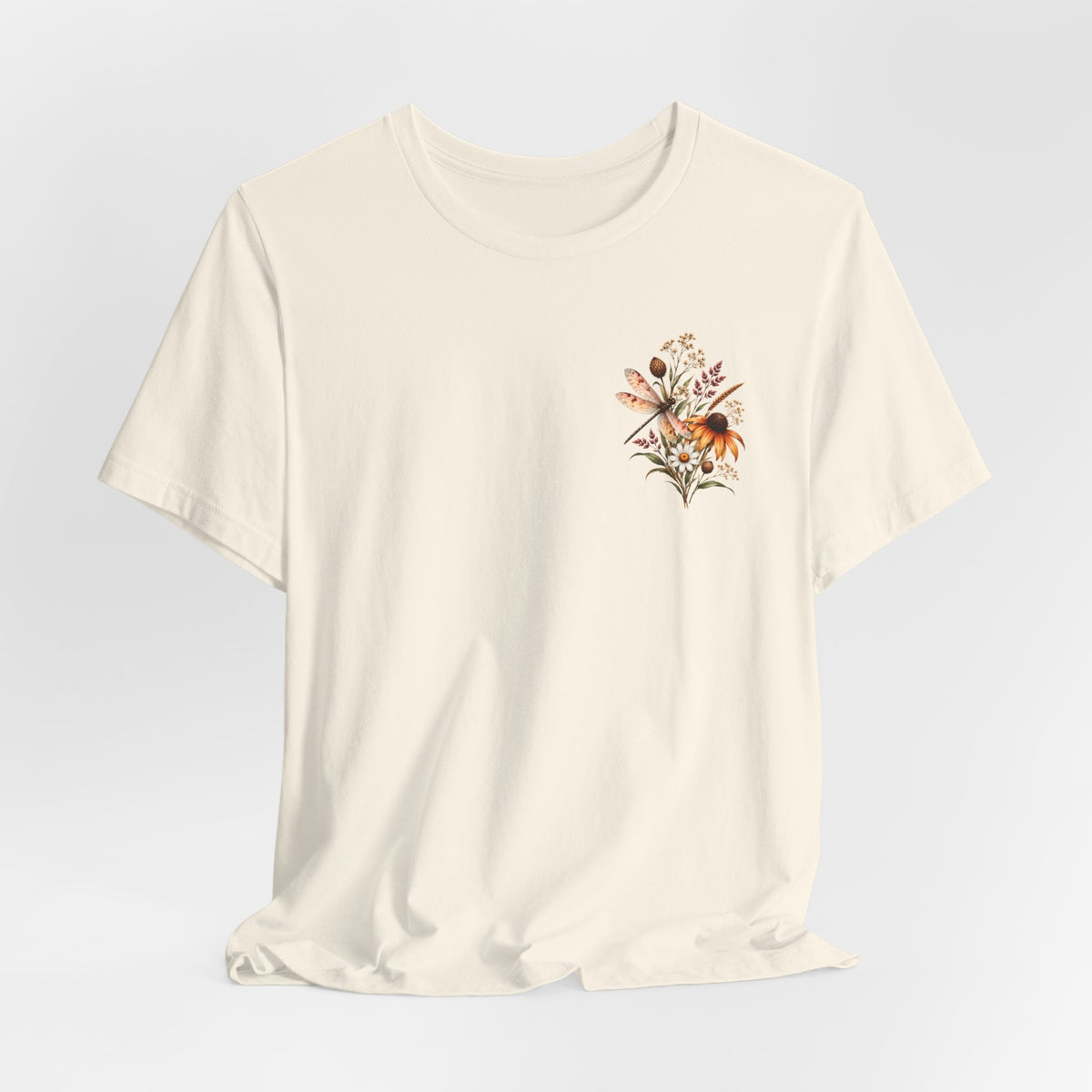 Vintage Wildflower & Dragonfly T-Shirt, Botanical Front & Back Tee - 14549