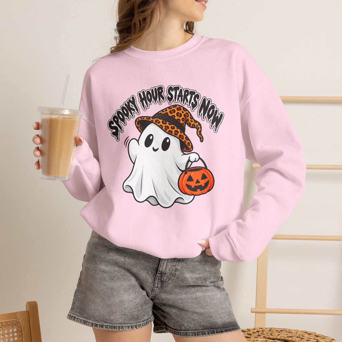 Spooky Hour Starts Now Sweatshirt, Cute Halloween Ghost Crewneck - 14536