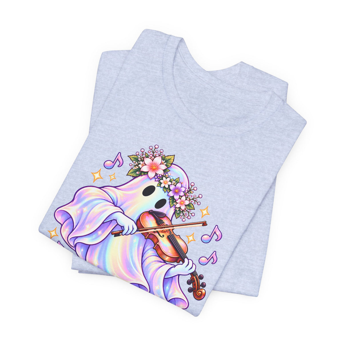Ghost Violin T-Shirt, Cute Pastel Floral Music Lover Tee - 14528
