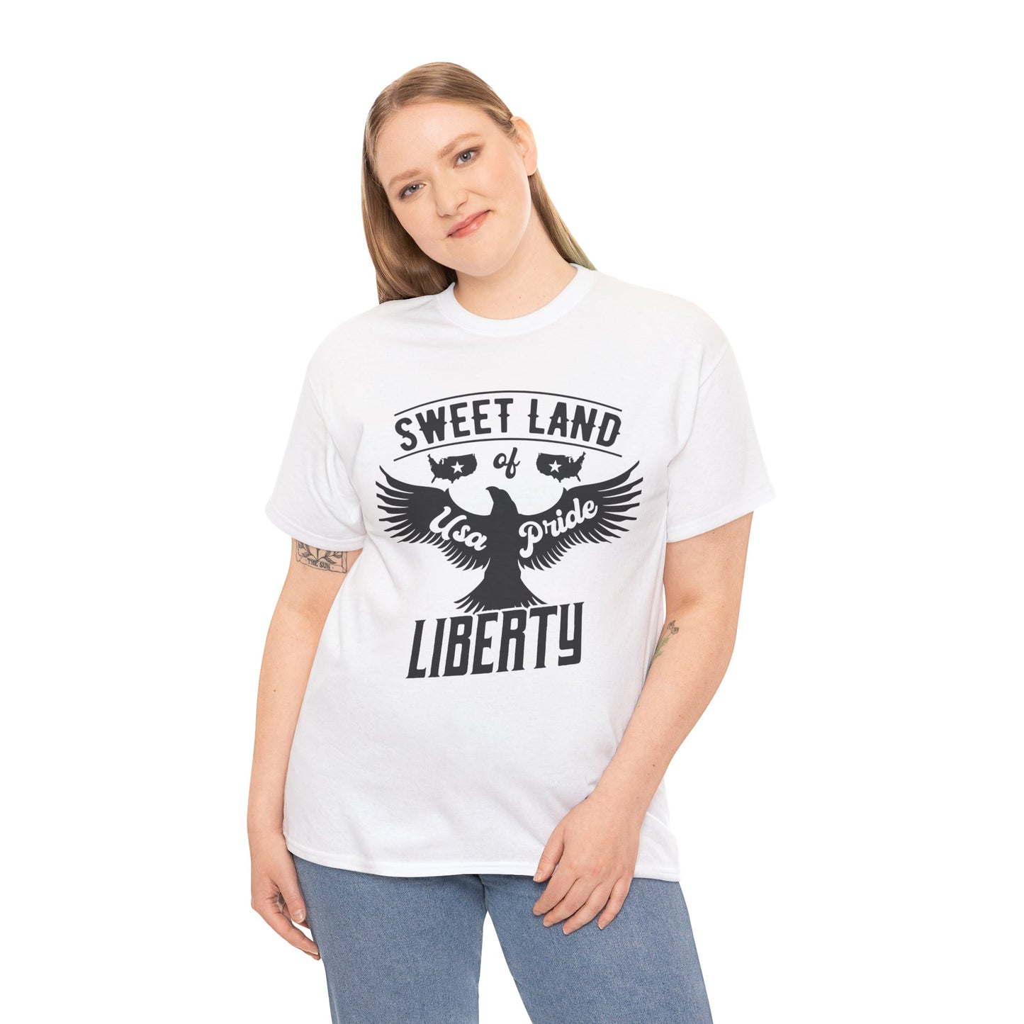 Sweet Land of Liberty Design, Unisex Heavy Cotton Tee: Patriotic T-shirt, Gift for Freedom Lovers, Casual Wear, Independence Day Shirt - 13492