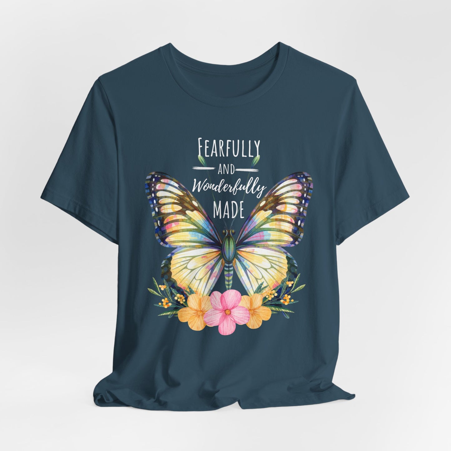Fearfully and Wonderfully Made Butterfly T-Shirt, Inspirational Floral Faith Tee - 14955