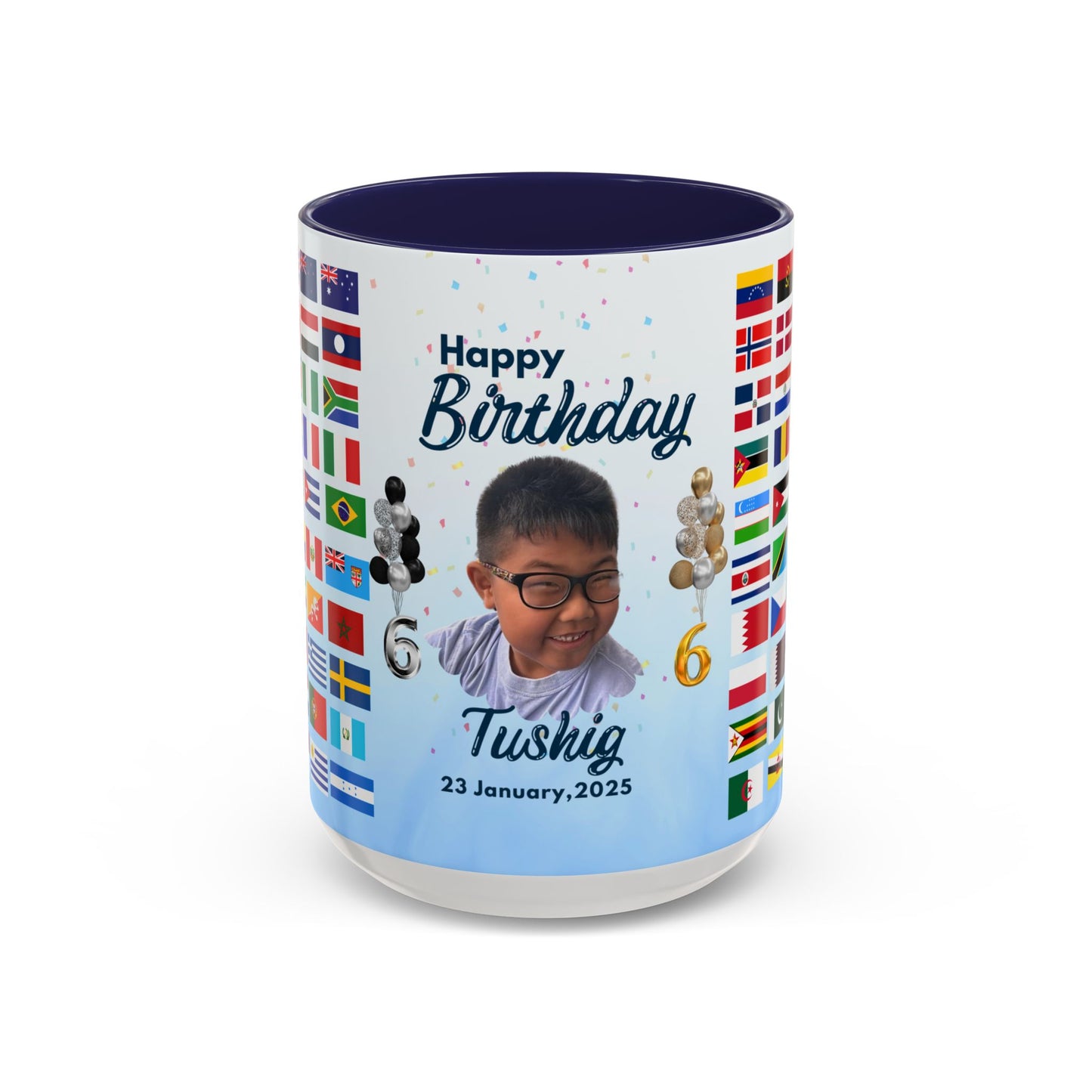 Kids, Happy Birthday, World Flag Fan, Details Customizable - Accent Coffee Mug (11, 15oz) - 11232