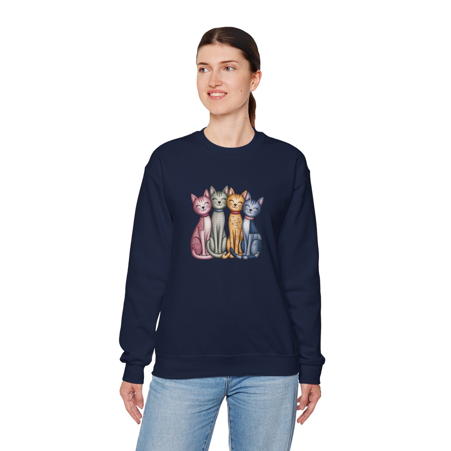 Happy Cats Illustration Sweatshirt – Colorful Cat Art Crewneck - 14770