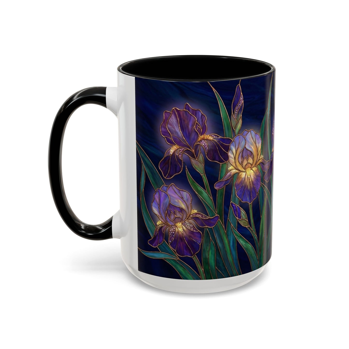 Iris Floral Accent Coffee Mug — Stained Glass Design 11/15oz - 14572