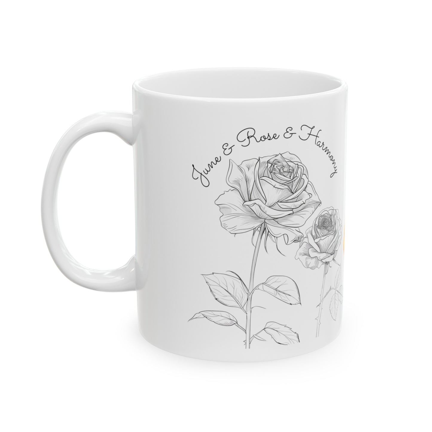 Happy Birthday, June, Rose, Customized Ceramic Mug, (11oz, 15oz)