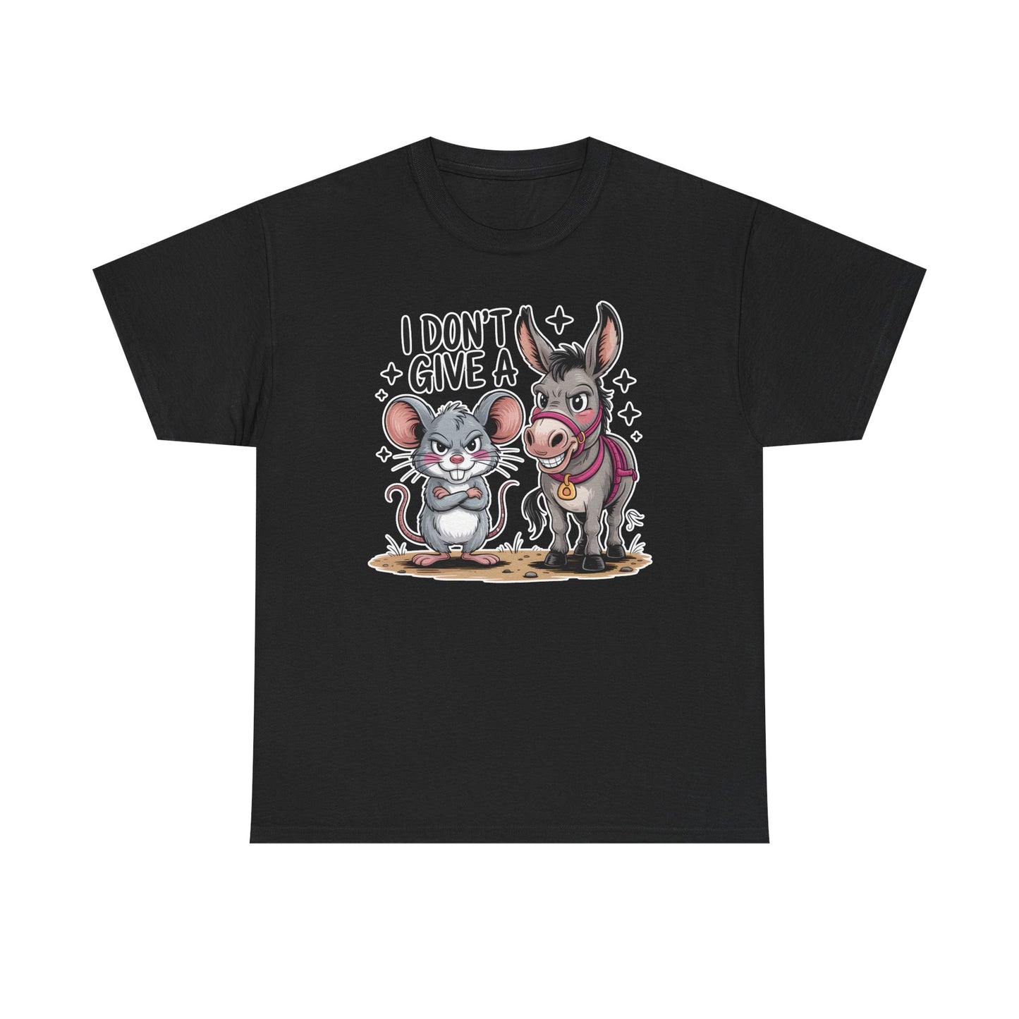 Funny Animal T-Shirt – “I Don’t Give a…” Mouse & Donkey Sarcastic Humor Tee Gift - 14856