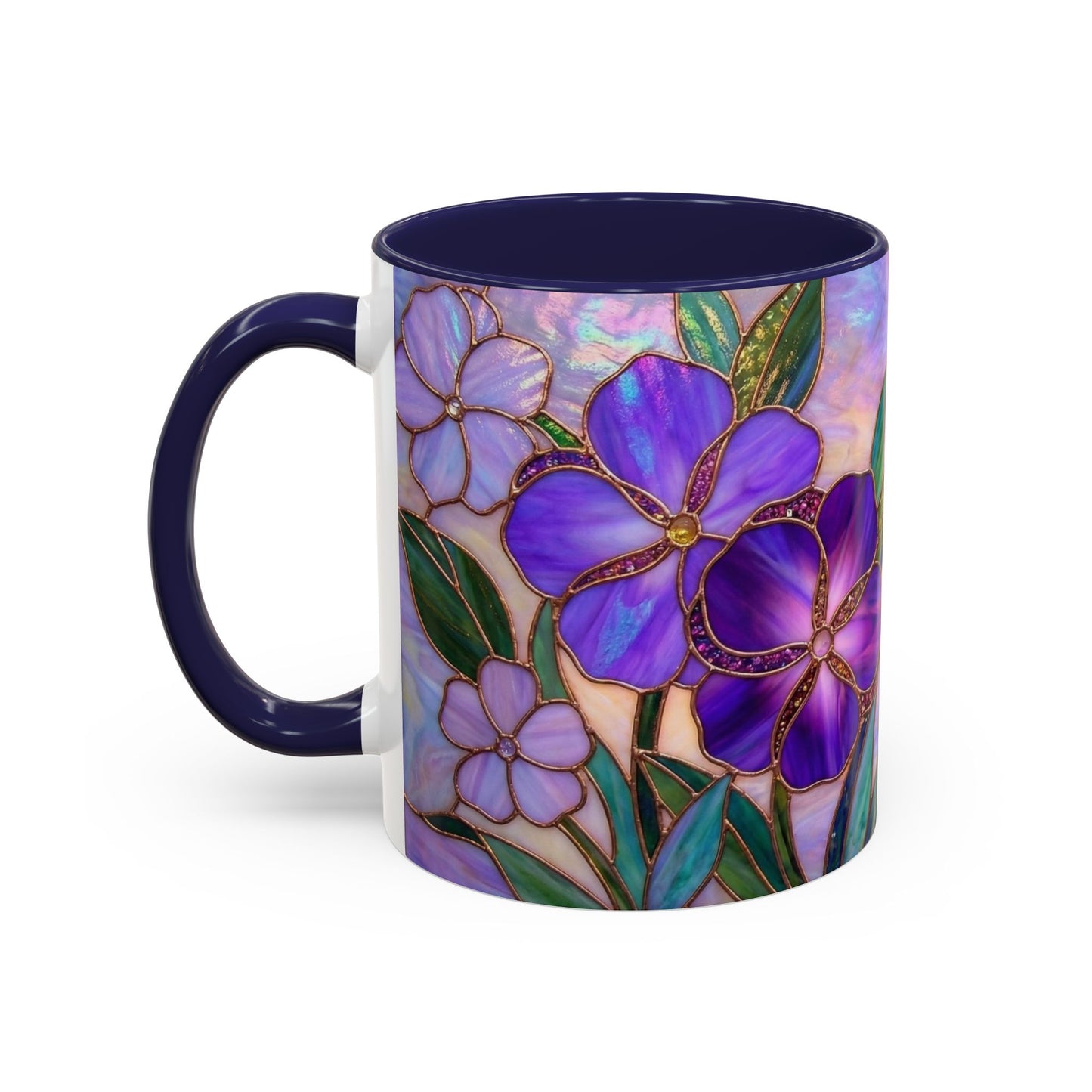 Stained Glass Violet Flowers Accent Coffee Mug, 11/15oz - 14537
