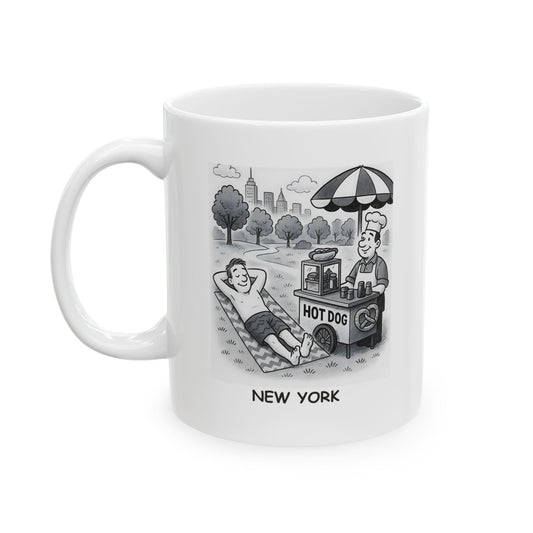 "In New York, we don’t need a beach—we’ve got Central Park and a hot dog stand." Ceramic Mug - 12836
