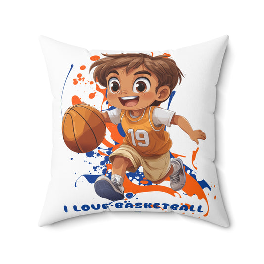 I Love Basketball - Spun Polyester Square Pillow