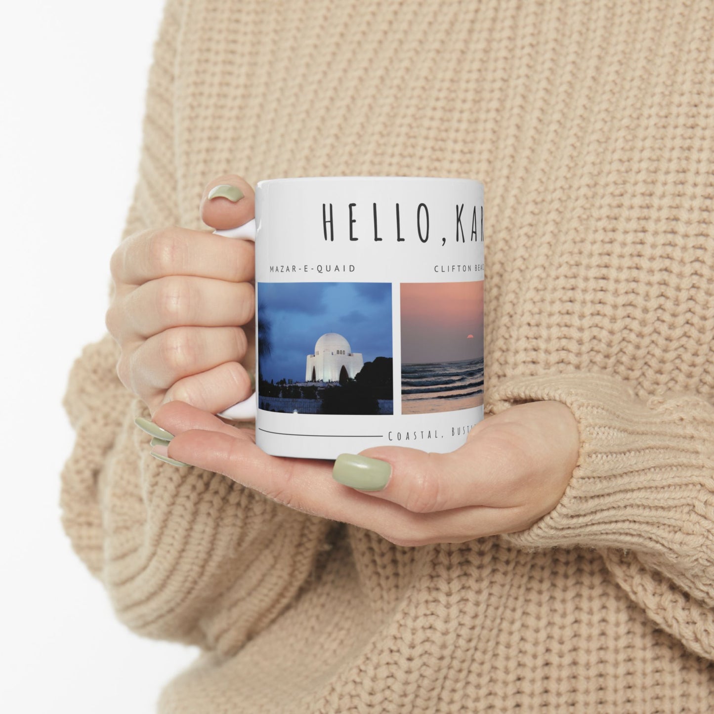 Hello Karachi Ceramic Mug - Coastal Beach Views, Perfect Gift for Travelers - 12214