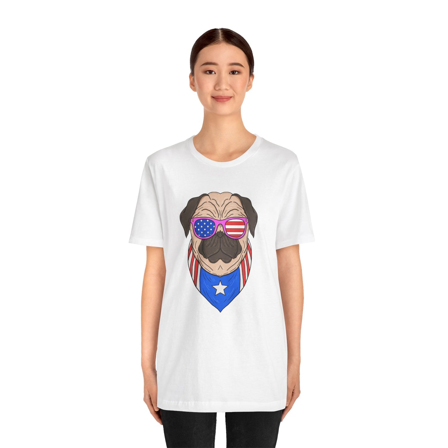 Patriotic Pug Tee, Independence Day T-Shirt, Dog Lovers Gift, Summer Casual Wear, Fun Family Outing Shirt - 13733