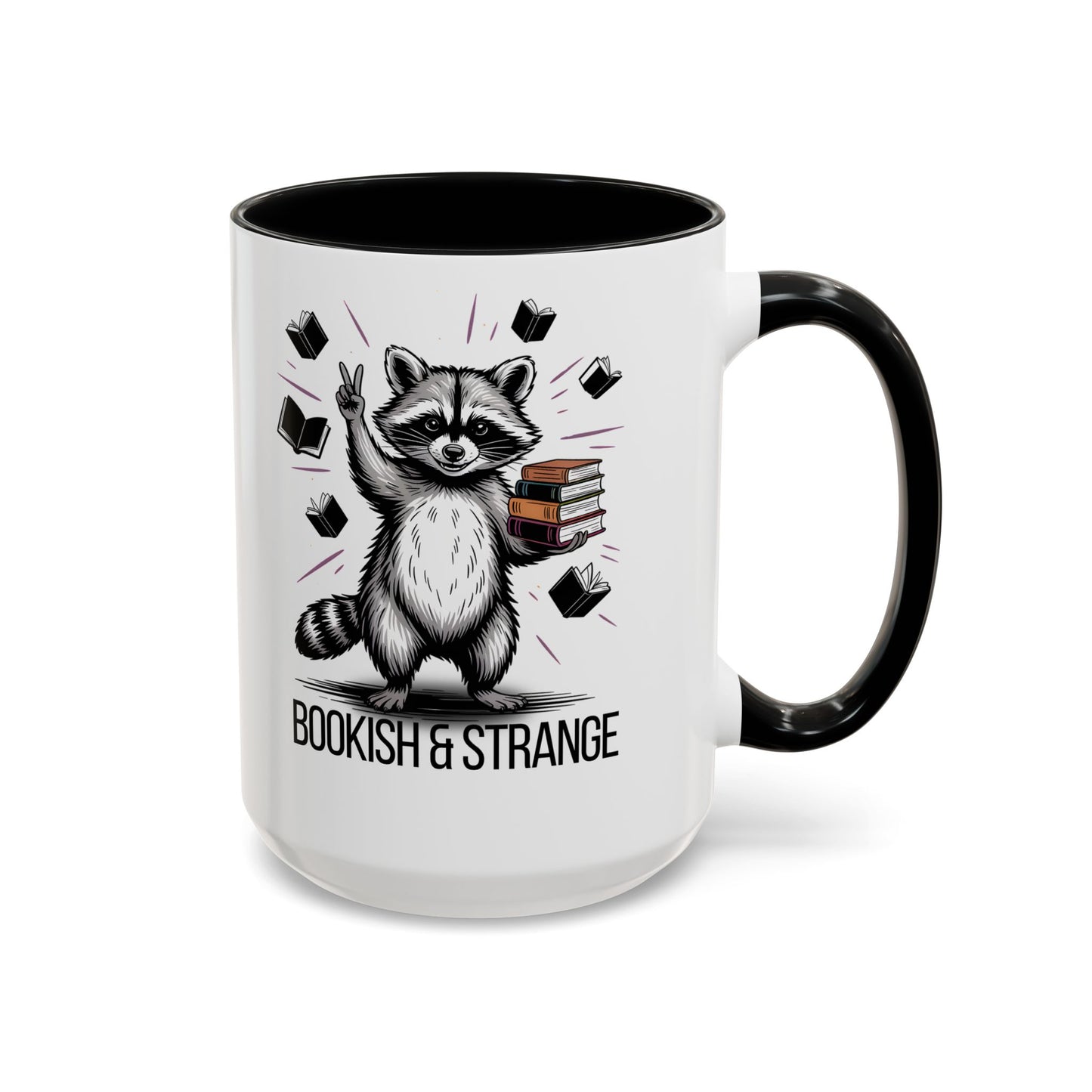 Bookish & Strange Raccoon Mug – Cute Reading Coffee Mug Gift for Book Lovers (11oz / 15oz) - 14803