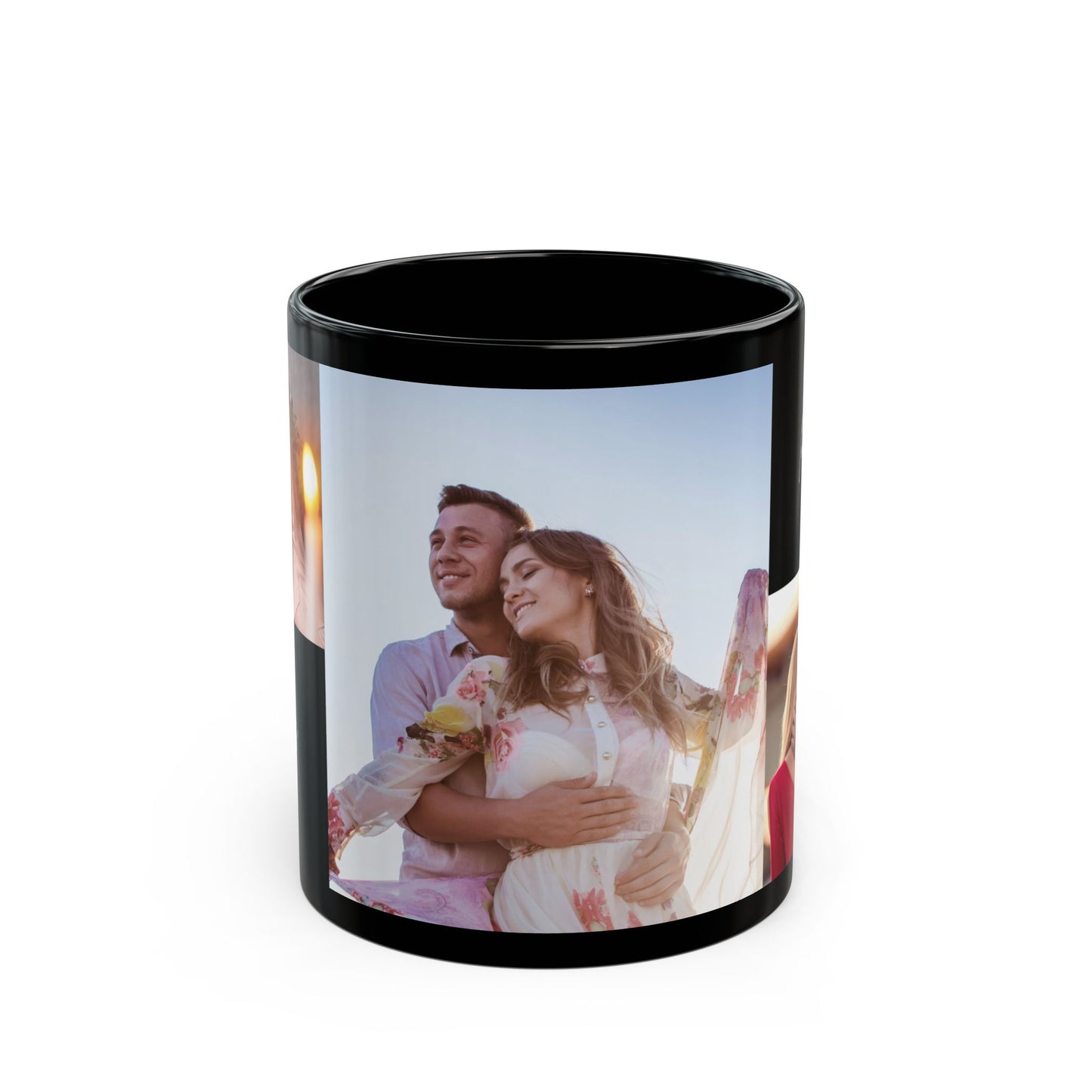 Happy Valentine's Day, Couple's Photos, Customizable - Black Mug (11oz, 15oz) - 11004