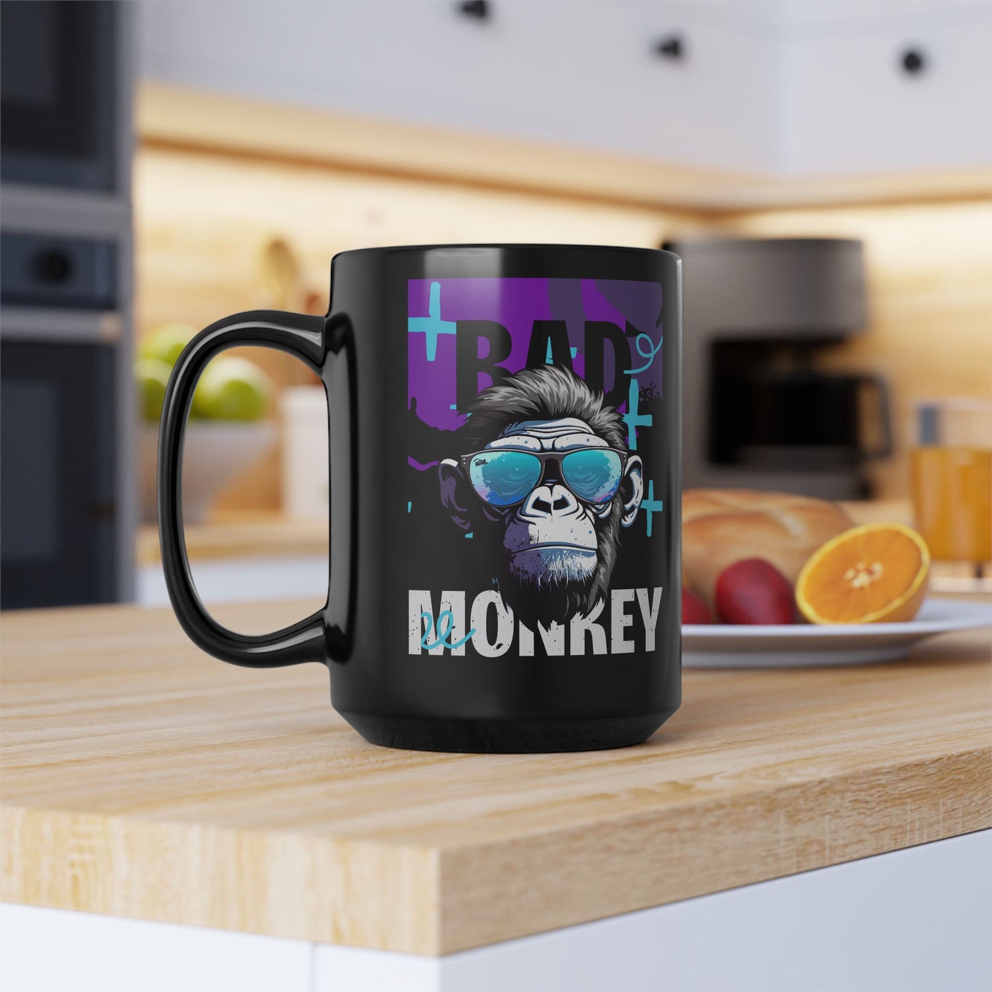 Bad Monkey Black Mug: Fun Coffee Cup for Gift, Black Ceramic Mug, Unique Mug for Animal Lovers, Cool Office Mug - 14081