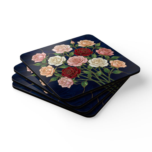 Rose Floral  Cork Coaster Set – Vintage Bouquet Drink Coasters (4-Pack) - 14616