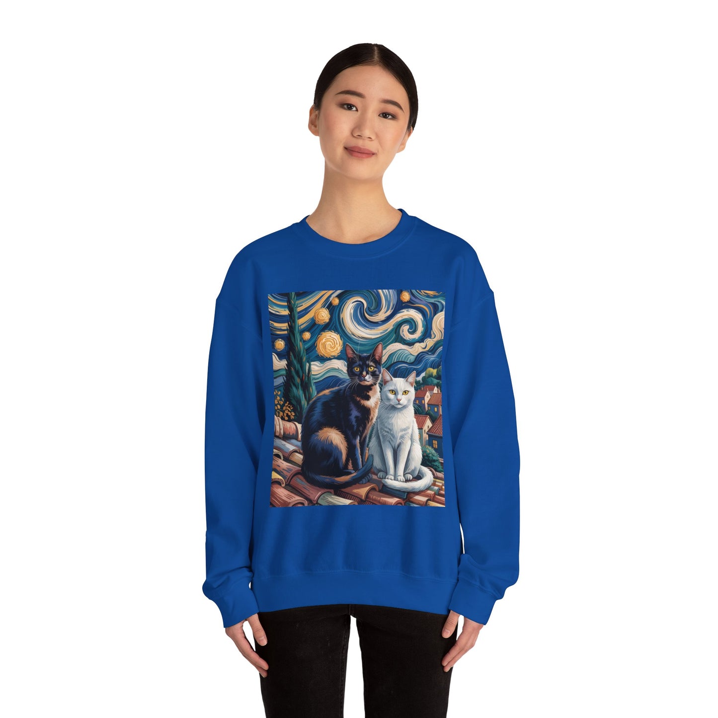 Van Gogh Style Cat Art Sweatshirt - Cozy Unisex Crewneck, Valentines Day Gift for Cat Lovers - 14764