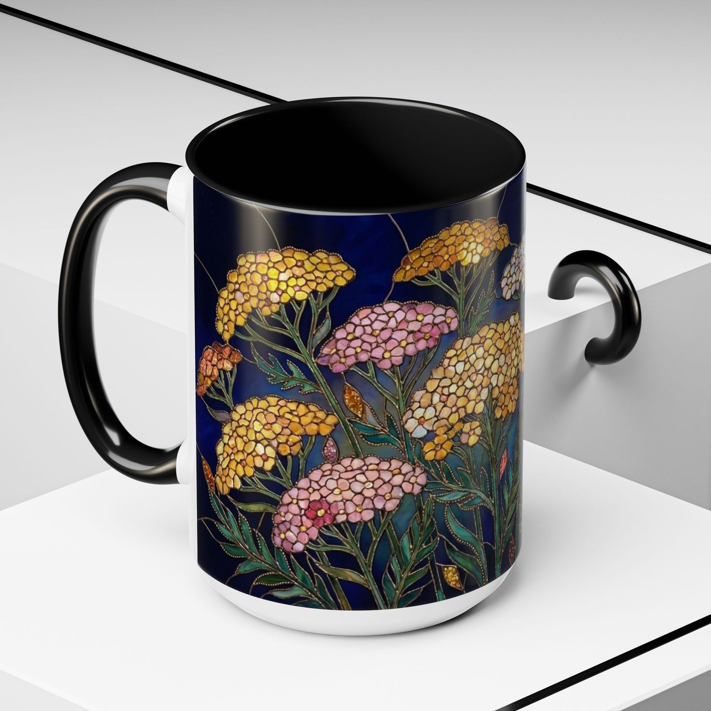 Yarrow Floral Accent Coffee Mug — Stained Glass Design (11/15oz) - 14590