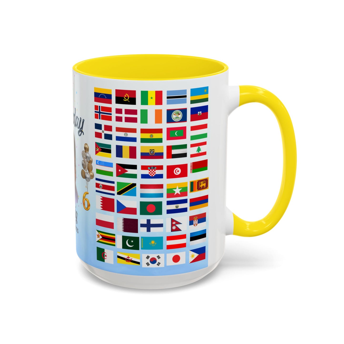 Kids, Happy Birthday, World Flag Fan, Details Customizable - Accent Coffee Mug (11, 15oz) - 11232