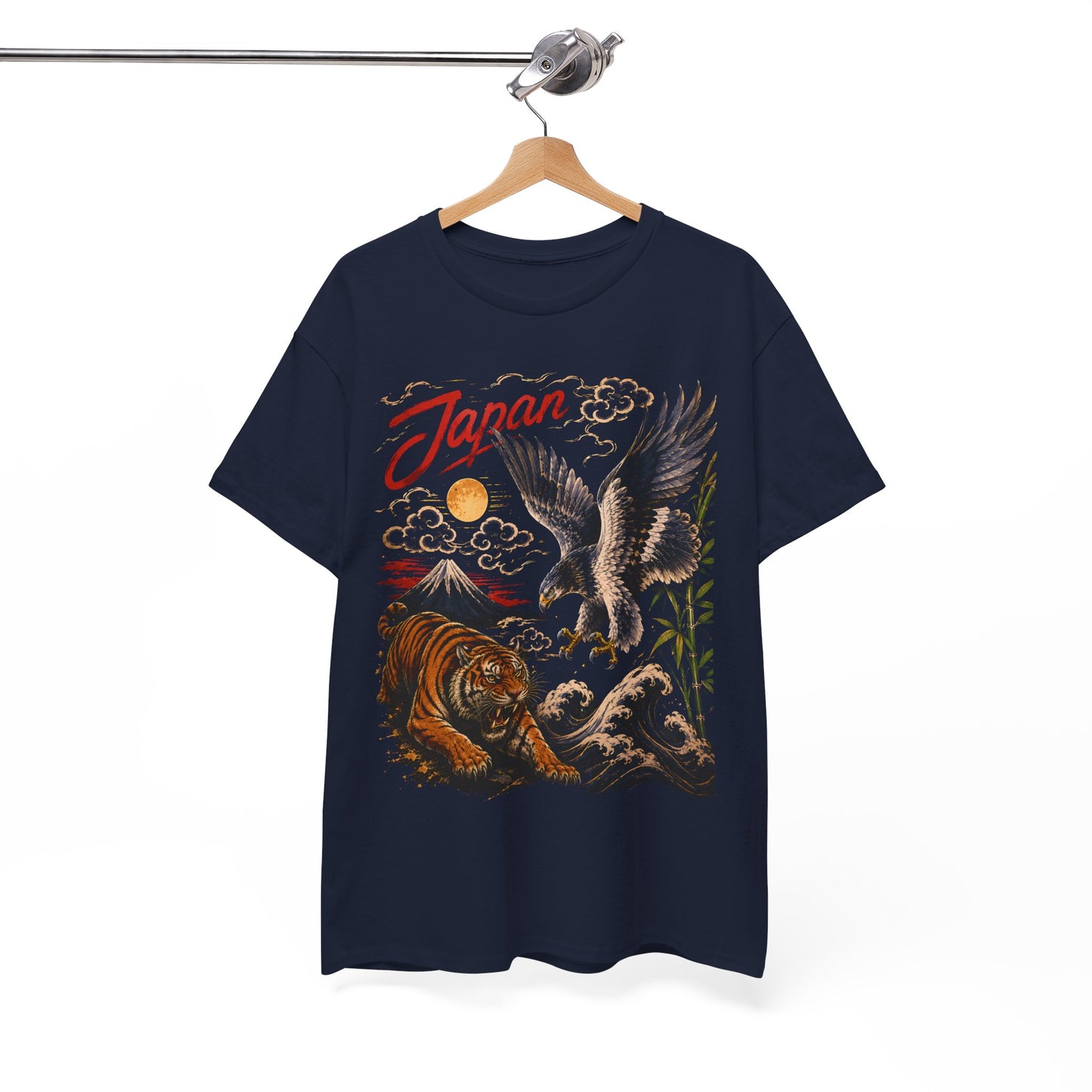 Japan Tiger & Eagle Graphic T-Shirt – Vintage Japanese Tattoo Style Tee - 14910