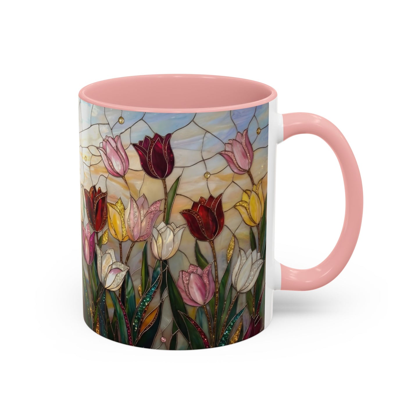 Tulip Stained Glass Accent Coffee Mug — Floral Spring Tea & Coffee Cup (11/15oz) - 14525