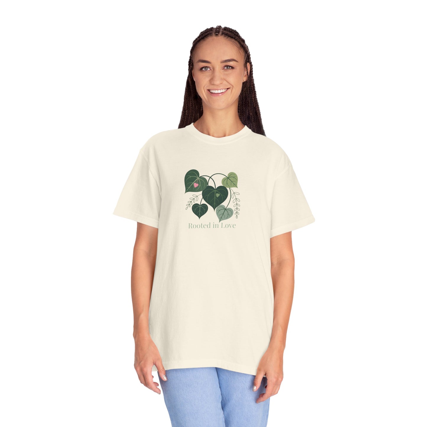 Rooted in Love T-Shirt — Heart Leaf Plant Graphic Tee - 14733
