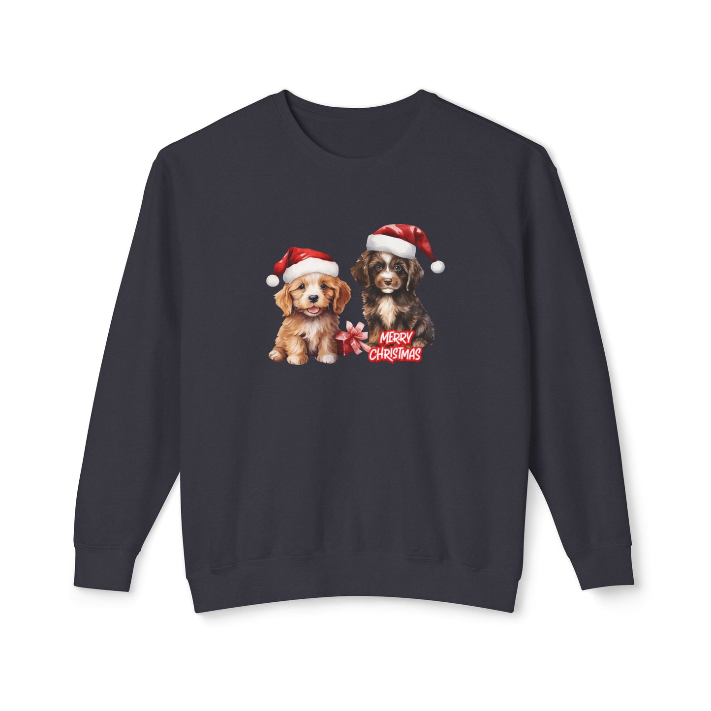 Two Puppies, Merry Christmas - Unisex Lightweight Crewneck Sweatshirt - 10269