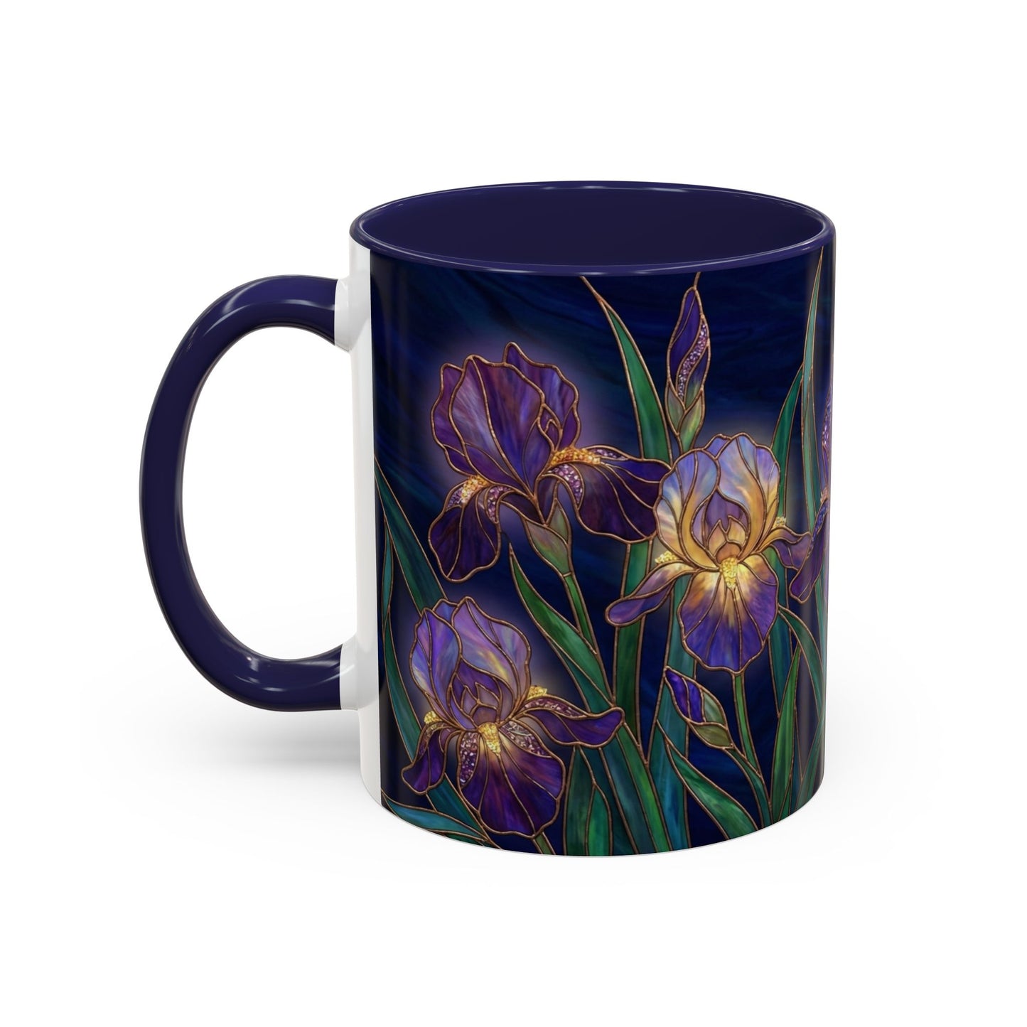 Iris Floral Accent Coffee Mug — Stained Glass Design 11/15oz - 14572