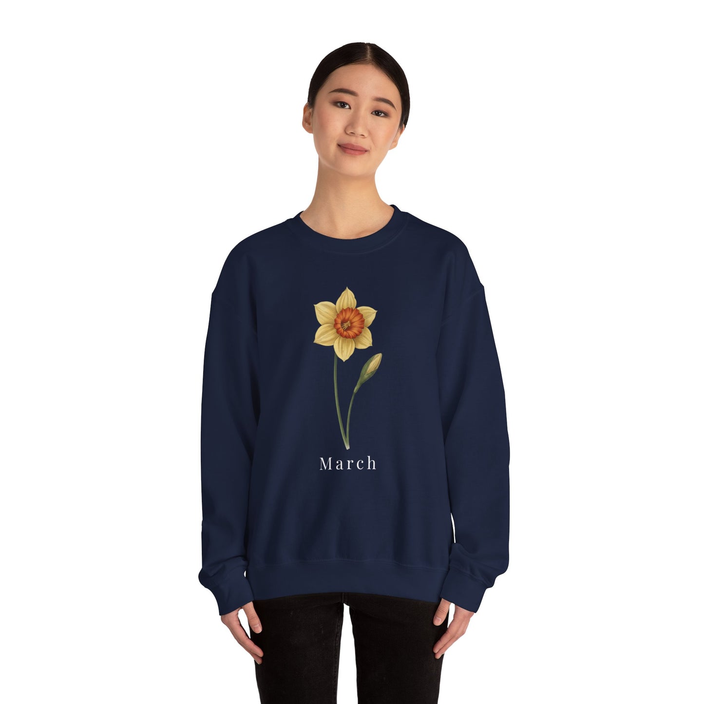 March Birth Flower Daffodil Crewneck Sweatshirt – Floral Birthday Gift Pullover - 14822