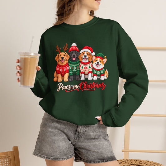 Pawsome Christmas Sweatshirt,  Cute Festive Dogs Crewneck - 14558
