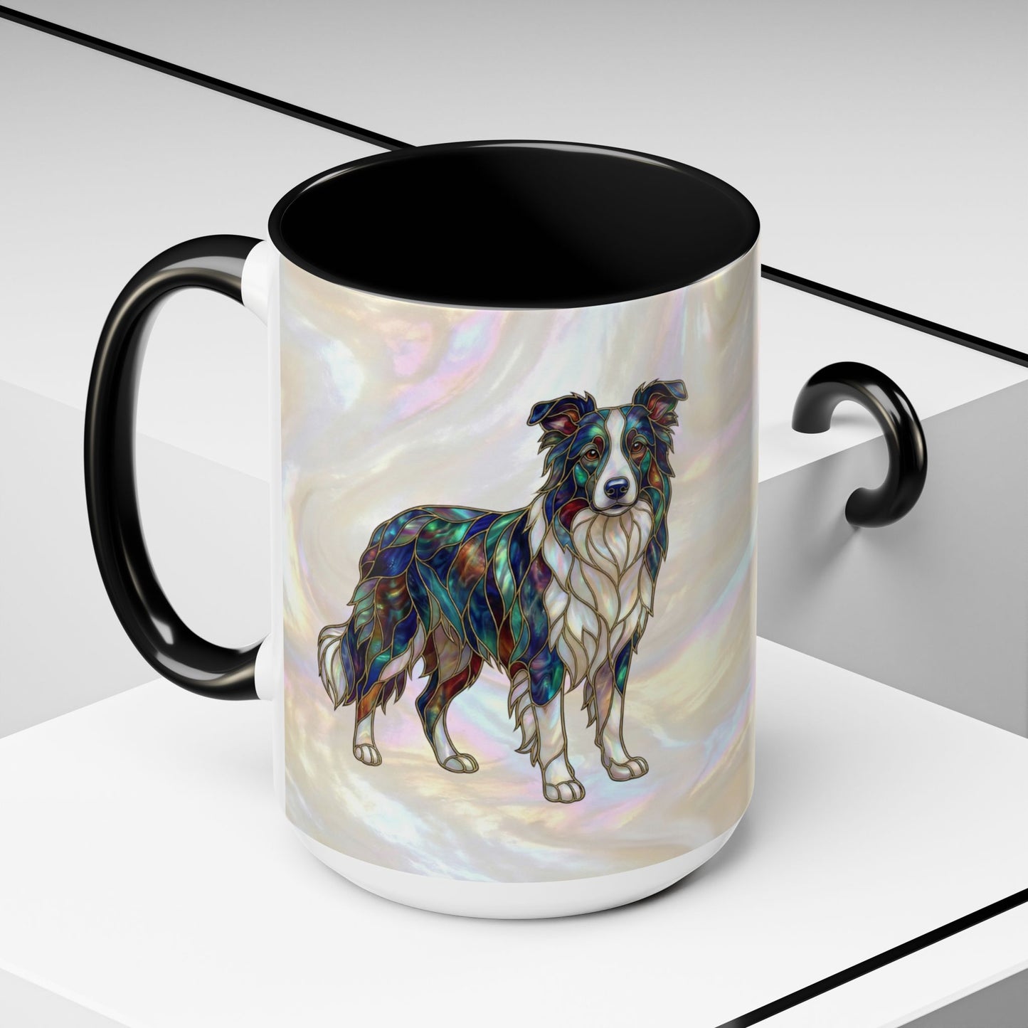 Border Collie Accent Coffee Mug — Stained Glass Design (11/15 oz) - 14619