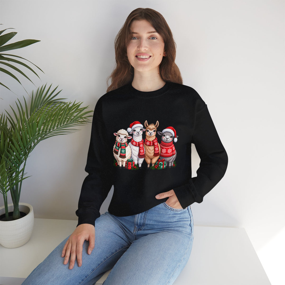 Festive Christmas Animal Friends Sweatshirt, Cute Sheep & Alpaca Holiday Crewneck - 14553