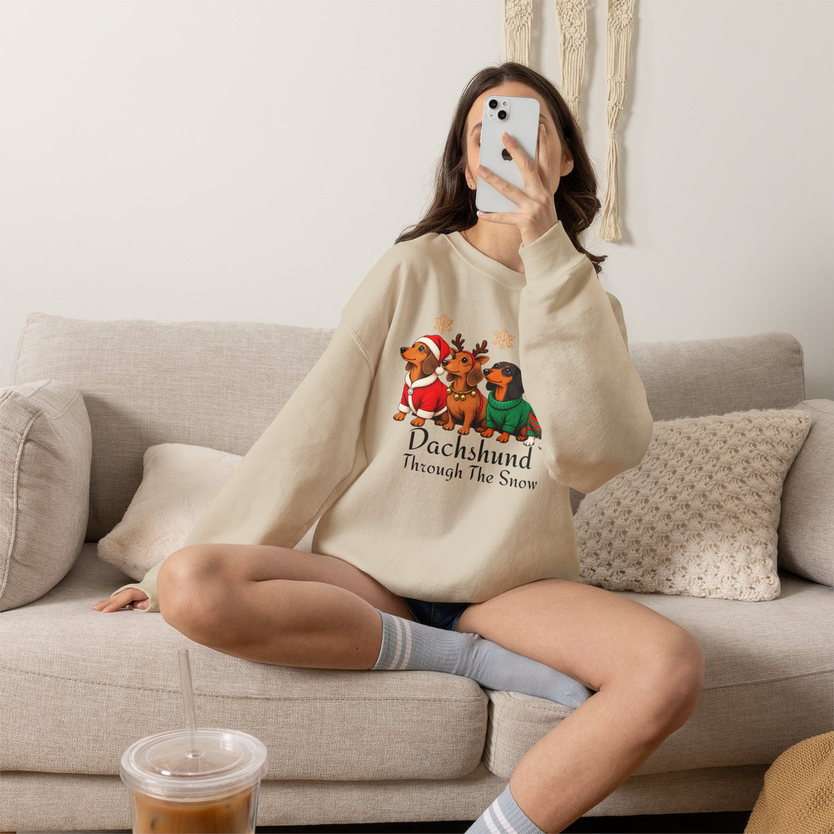 Dachshund Through the Snow Sweatshirt, Cute Christmas Dog Crewneck - 14566