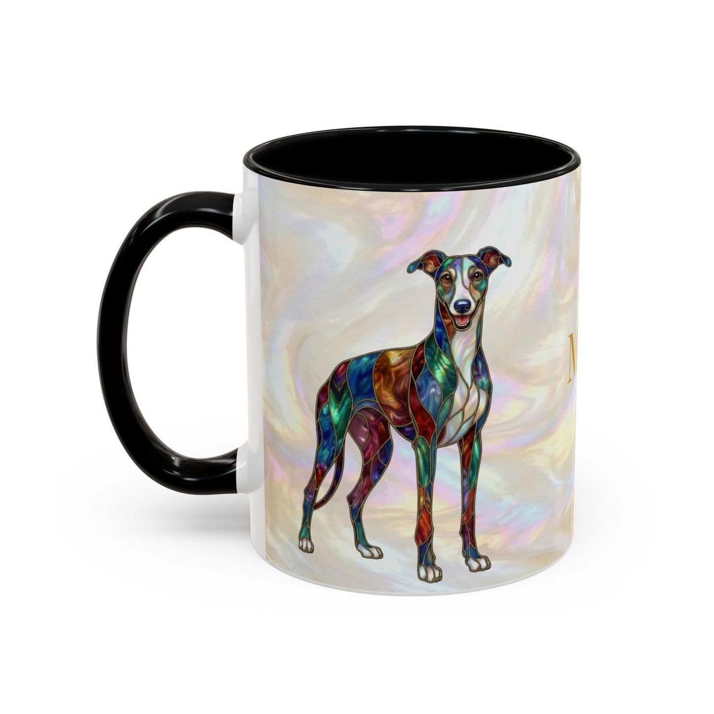 Personalized Greyhound Coffee Mug – Stained Glass Dog Accent Mug (Name Customizable)  - 14523