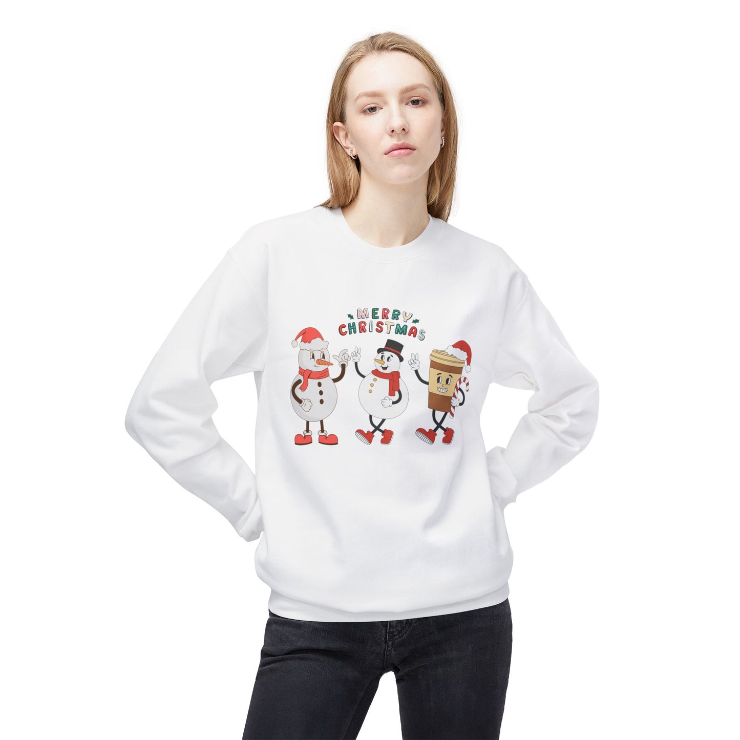 Happy Snowmen - Unisex Midweight Softstyle Fleece Crewneck Sweatshirt - 10373