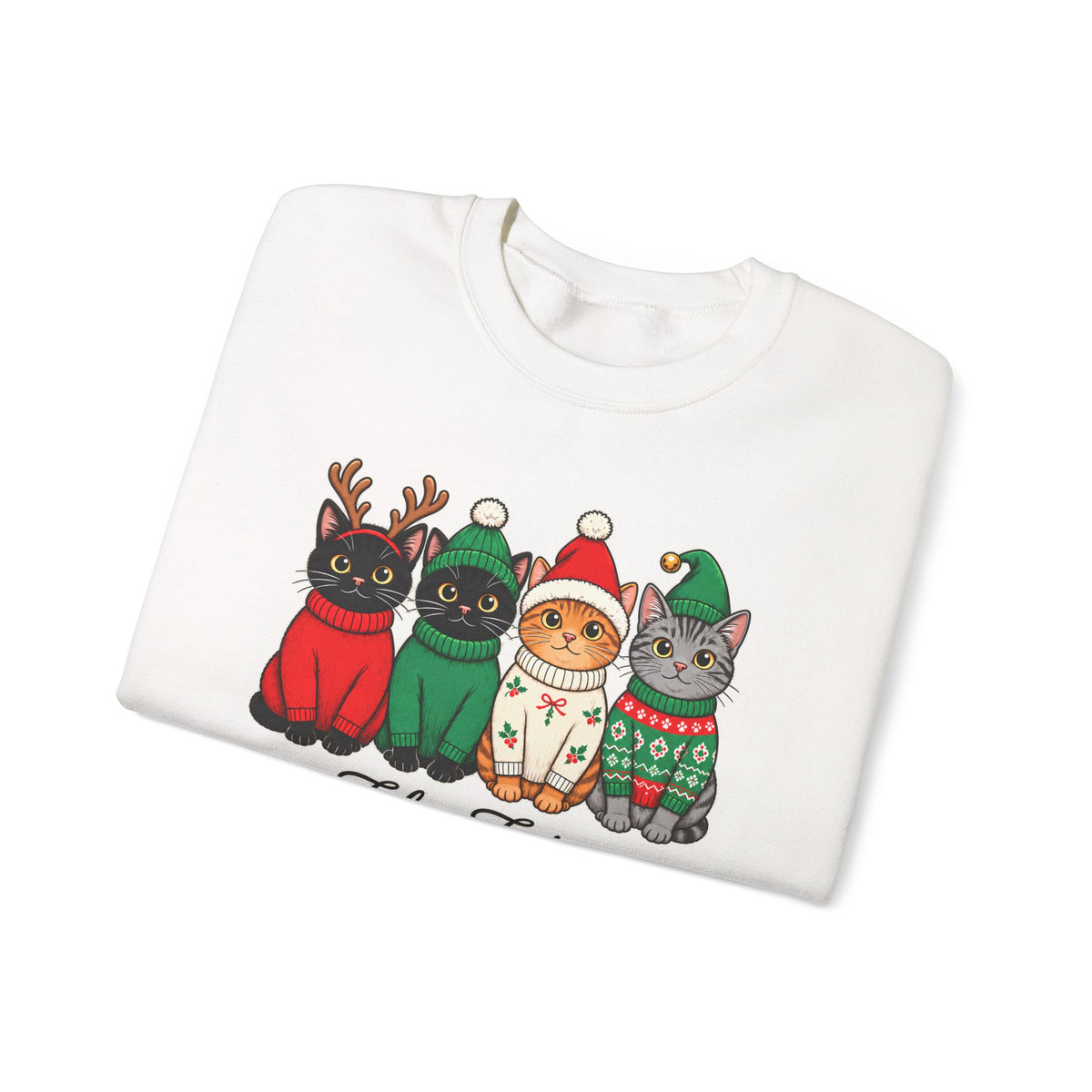 Feline Festive Sweatshirt, Cute Christmas Cats Crewneck - 14564