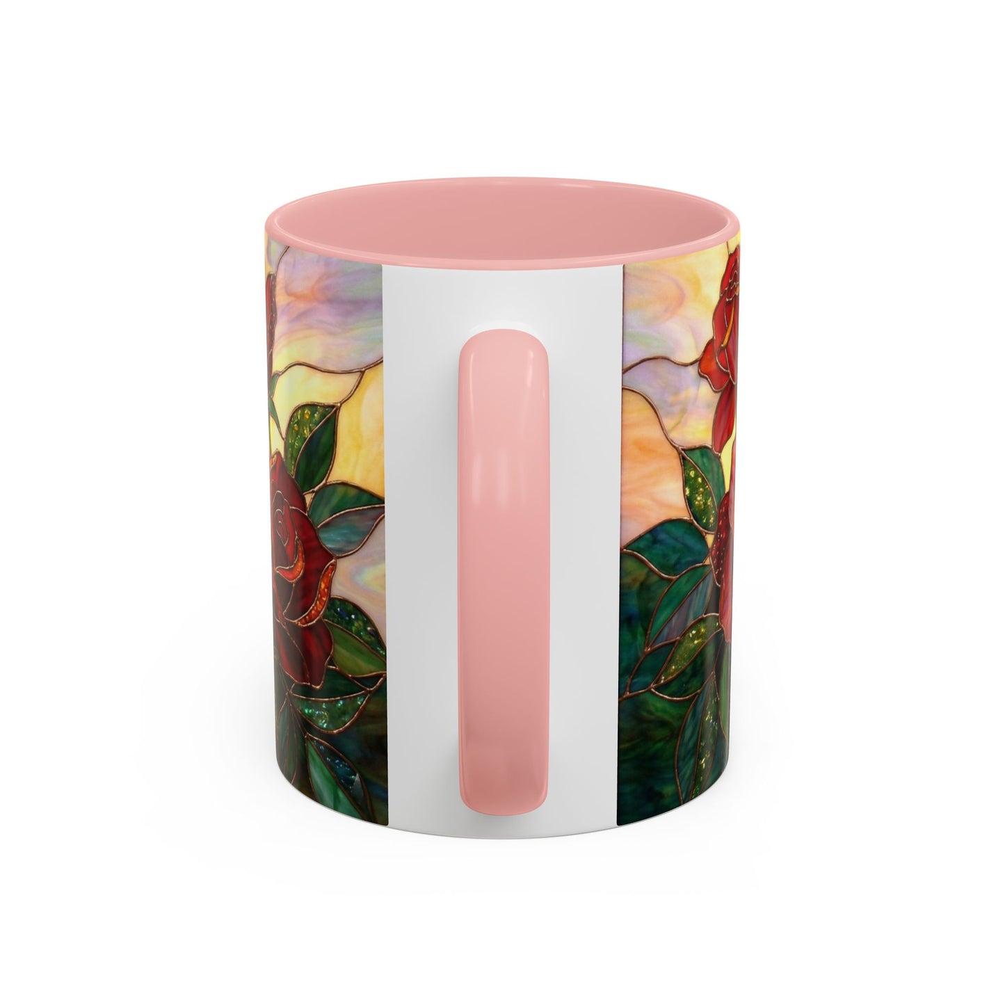 Rose Stained Glass Accent Coffee Mug – Red Roses Floral 11/15oz - 14539
