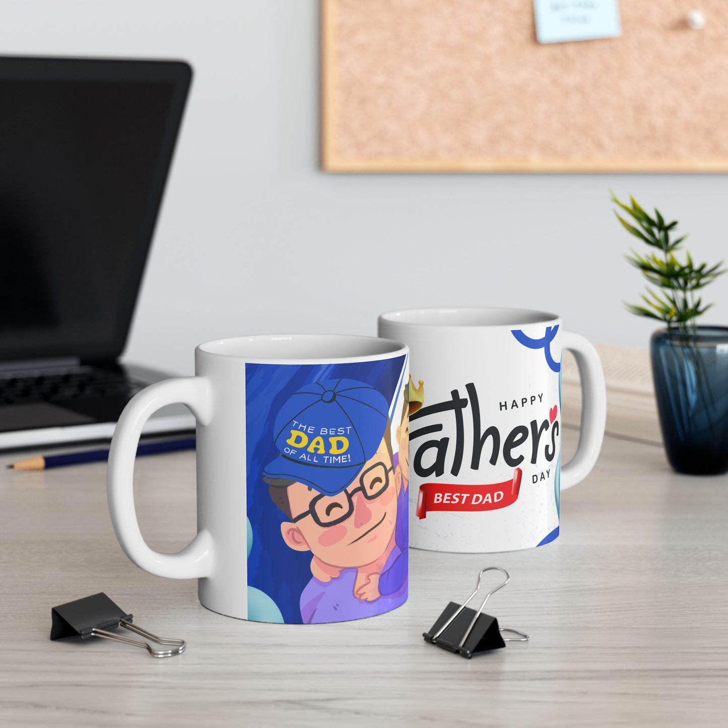 Father's Day Ceramic Mug, Best Dad Ever Gift, Cute Dad Coffee Cup, Blue Themed Dad Mug, Fun Father's Day Present - 14038