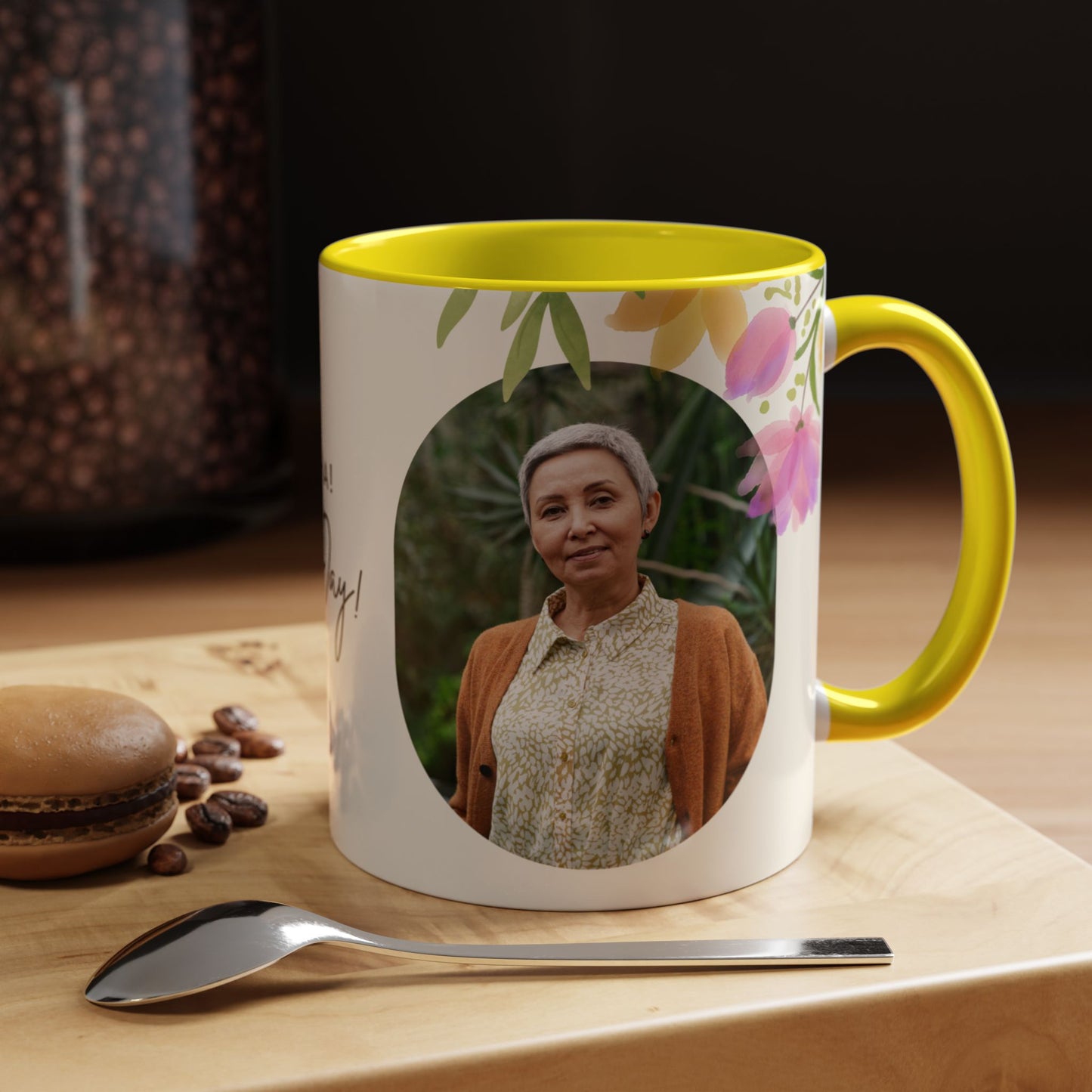 Mother's Day Accent Coffee Mug - Floral Design, Customized Photo - 12542