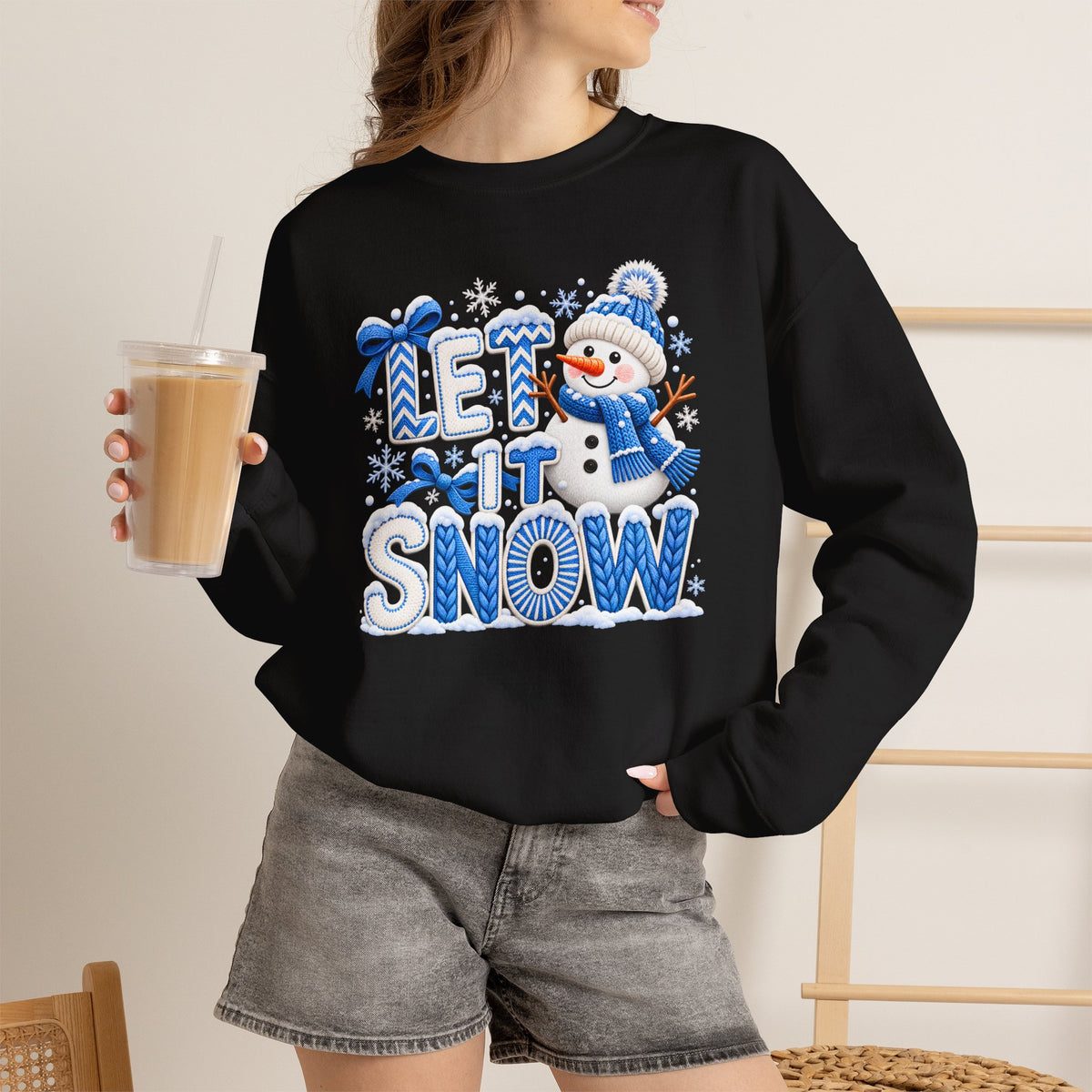 Let It Snow Sweatshirt,  Cute Snowman Winter Christmas Crewneck - 14545