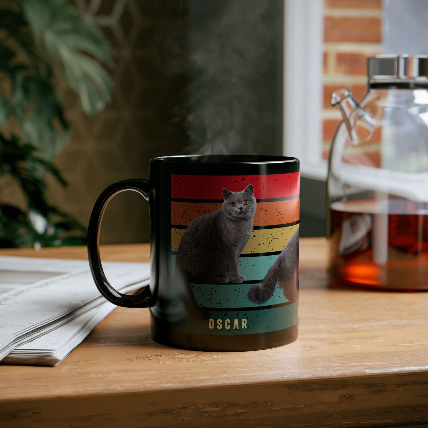 Oscar, Cat Photo, Customizable  - Black Mug (11oz, 15oz) - 10229