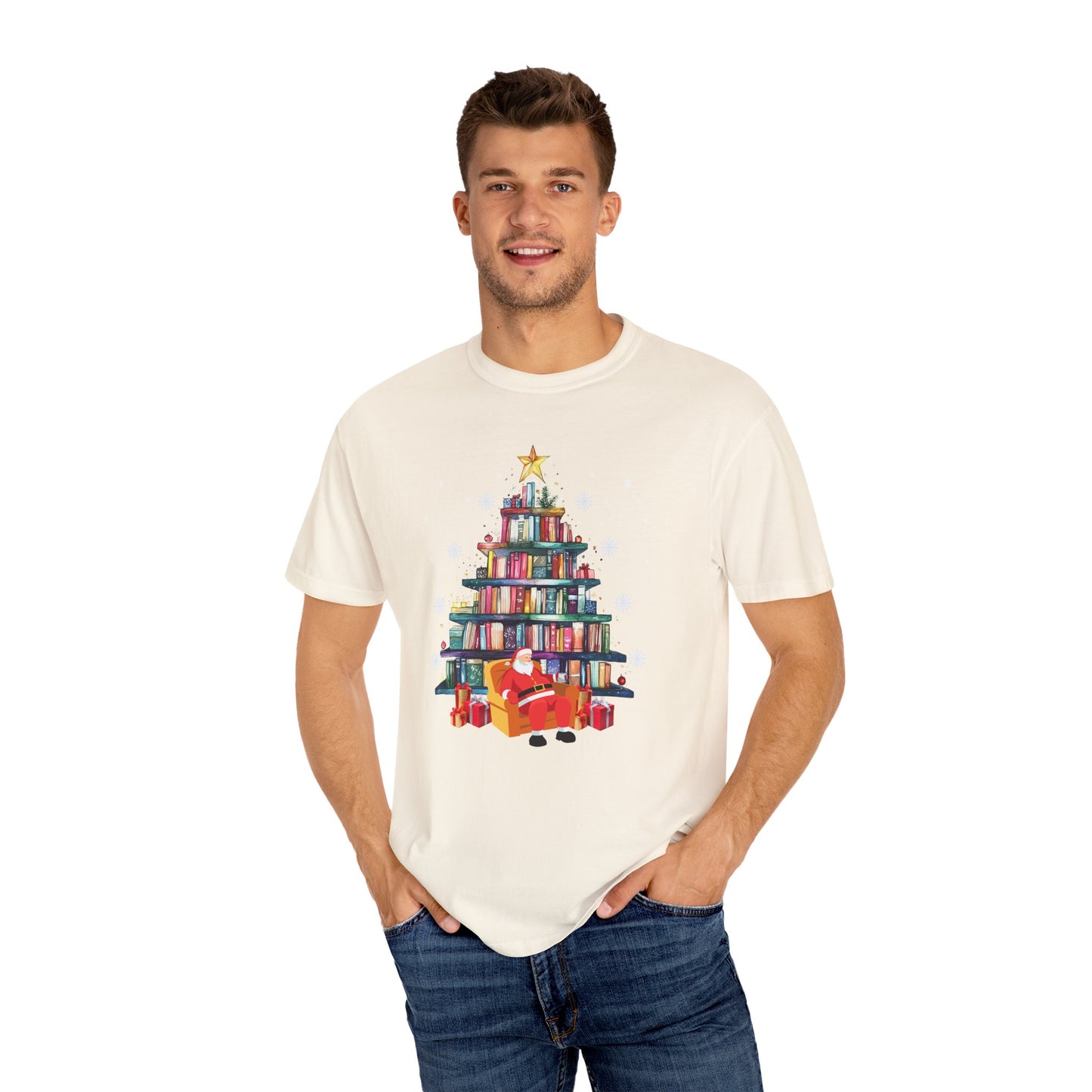 The Book Lover's Christmas Tree - Unisex Garment-Dyed T-shirt