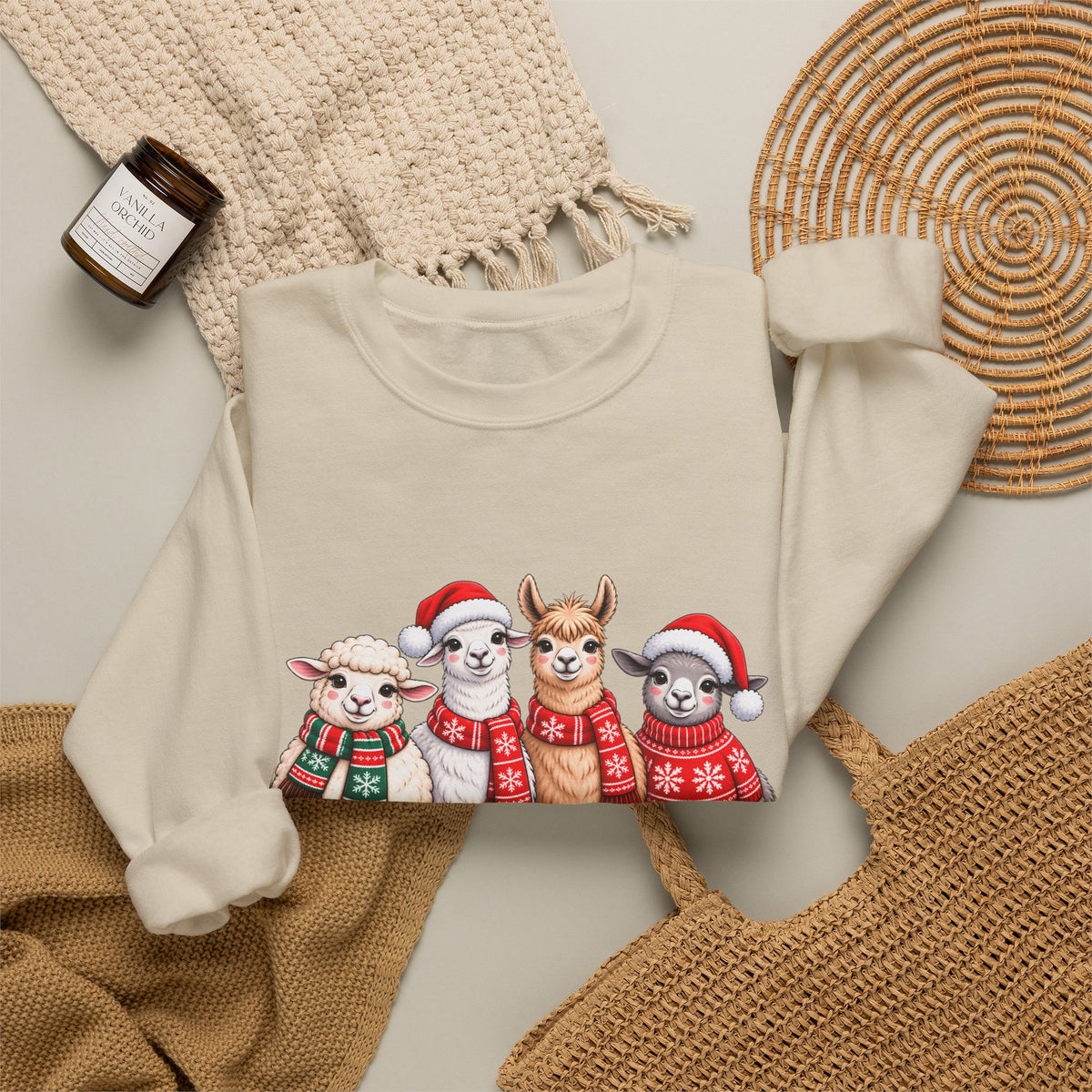 Festive Christmas Animal Friends Sweatshirt, Cute Sheep & Alpaca Holiday Crewneck - 14553