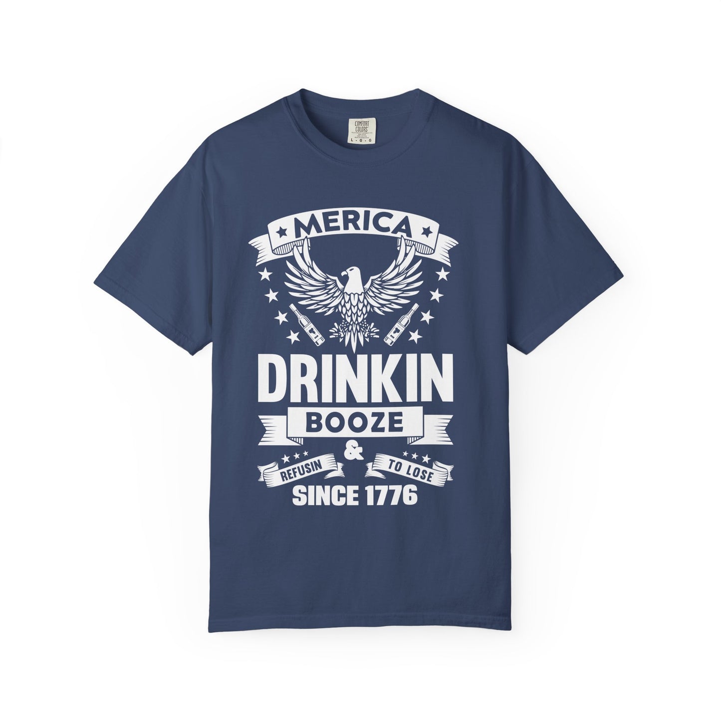 Patriotic Graphic Tee, Unisex Vintage T-shirt, Amerca Drinking Booze Shirt, Independence Day Gift, Casual Wear, Freedom Fashion - 13788