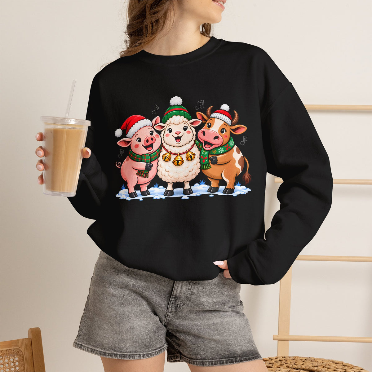 Christmas Farm Animal Friends Sweatshirt, Cute Holiday Crewneck - 14560