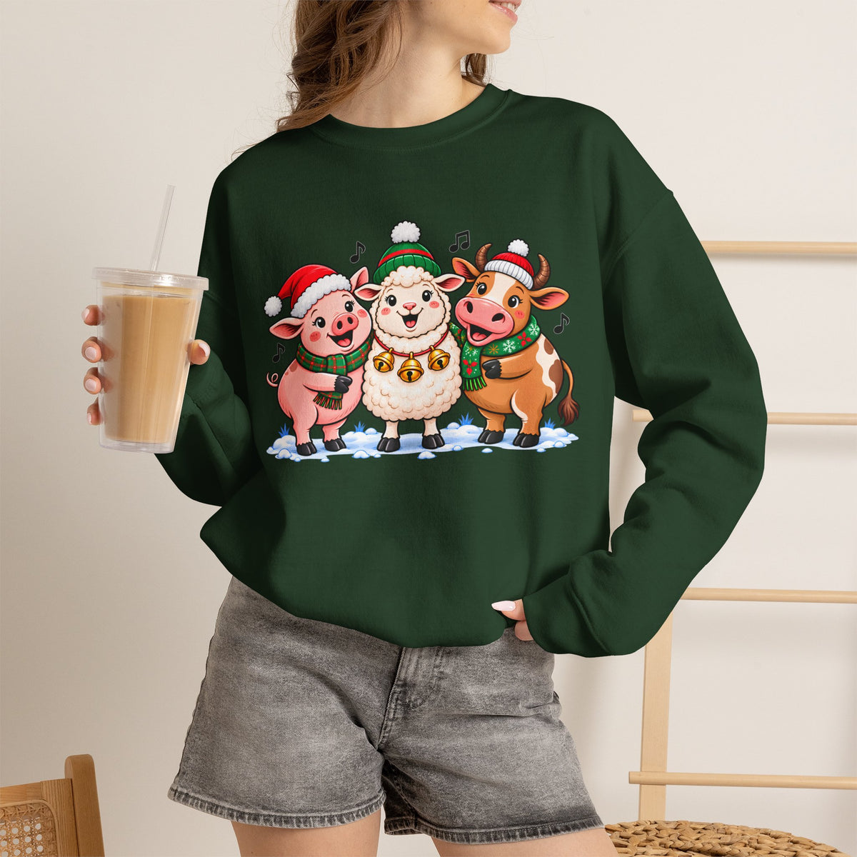 Christmas Farm Animal Friends Sweatshirt, Cute Holiday Crewneck - 14560