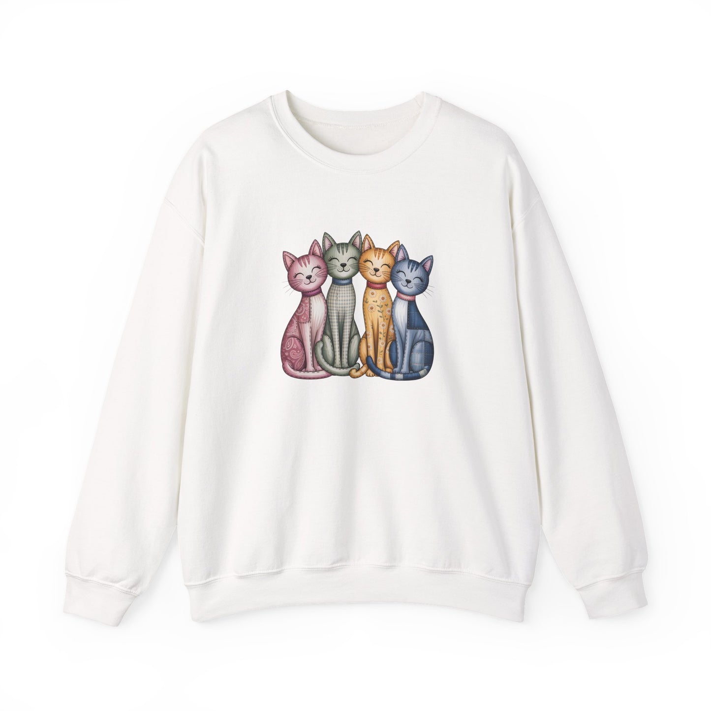 Happy Cats Illustration Sweatshirt – Colorful Cat Art Crewneck - 14770
